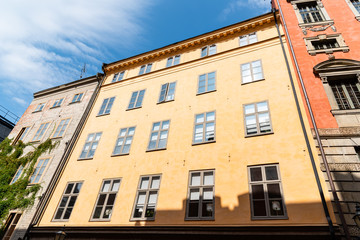 Low angle view of old buildings in Gamla Stan, the Old Medieval Town of Stockholm