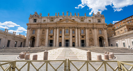 Saint Peters Basilica in Rome on a sunny summer morning, Italy. 