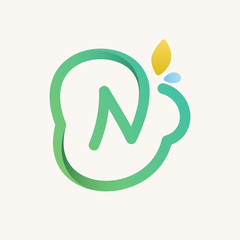 Obraz premium N letter green line logo.
