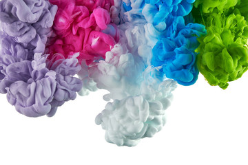 Ink in water. Splash acrilyc paint mixing. Multicolored liquid dye. Abstract  sculpture background color