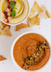 Homemade Muhammara and Hummus with Toasted Arabic Bread