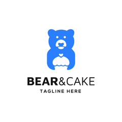 creative bear bring cake bakery logo design vector illustration for food delivery company