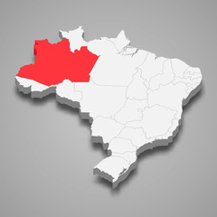 Obraz premium amazonas state location within Brazil 3d map Template for your design