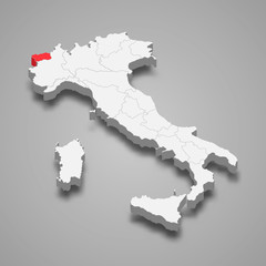 Obraz premium aosta valley region location within Italy 3d map Template for your design
