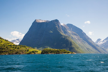 Dramatic sunny and beauty landscape at Hjorundfjord, Norway