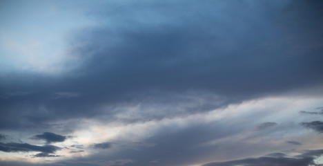Sky with gray clouds before the start of a thunderstorm or rain. Weather. Nature. Sky background with dark clouds.