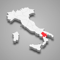 basilicata region location within Italy 3d map Template for your design