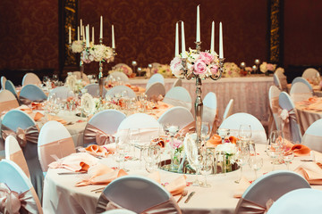 Simple and elegant wedding or festive table setting. beige colors