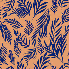 Floral vector seamless repeat pattern.Tropical foliage in bright vibrant colors. - 353355553