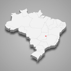 distrito federal state location within Brazil 3d map Template for your design