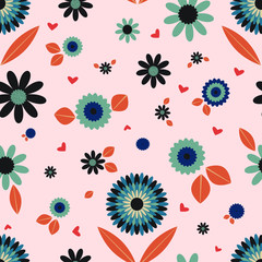 Scandinavian floral folk pattern. Geometric Floral vector seamless repeat pattern. Perfect for home decor, fabrics, upholstery, wallpaper, print and packaging, kids products and stationary - 353355736