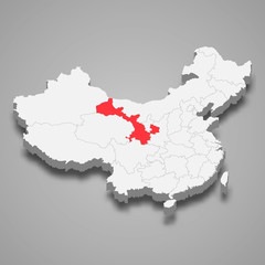 Fototapeta premium Gansu province location within China 3d map Template for your design
