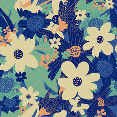 Modern flower pattern. Floral vector seamless repeat pattern perfect for home decor, fabrics, upholstery, wallpaper, print, and packaging, rugs, and carpets - 353356325