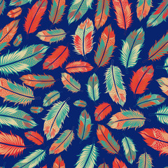 scattered feathers Pattern. Boho  Vector seamless repeat pattern. perfect on fabrics, wallpaper, home decor products, and rugs or as art prints - 353356558