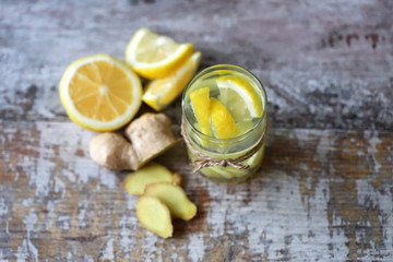 Ginger lemon drink. Tea with lemon and ginger to enhance immunity.