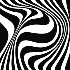 Abstract optical art background. Black and white wave stripes isolated. Vector illustration