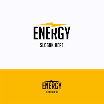Energy logo. Lightning energy logo template. Horizontal yellow electric logotype with letter e