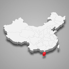 Hainan province location within China 3d map Template for your design