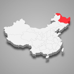 heilongjiang province location within China 3d map Template for your design