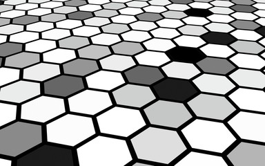 Honeycomb gray colored. Perspective view on polygon look like honeycomb. Isometric geometry. 3D illustration