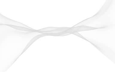 White abstract background. Fluttering white scarf. Waving on wind white fabric. 3D illustration