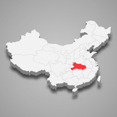 Hubei province location within China 3d map Template for your design