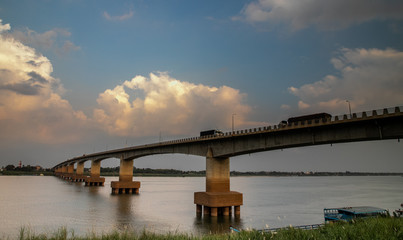 landscape view at Mekong river and Kizuna Bridge in Kampong Cham, Cambodia