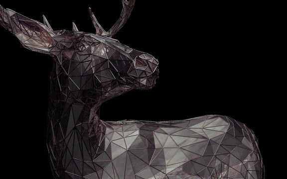 3d Render. Unusual abstract illustration. Deer from the lines. Black background for your banner, flyer, blog, template, text, poster, magazine, branding, wallpaper on desktop.