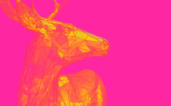 3d Render. Abstract illustration with deer. Psychedelic. Pink picture.  Interesting background for your banner, flyer, blog, template, text, poster, magazine, branding, wallpaper on desktop.