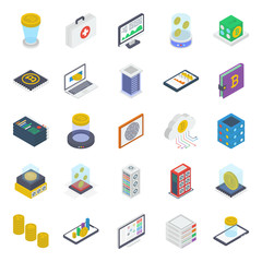 
Pack Of Bitcoin Isometric Icons 
