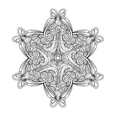 Vector abstract black and white snowflake shape mandala motif