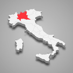 lombardy region location within Italy 3d map Template for your design