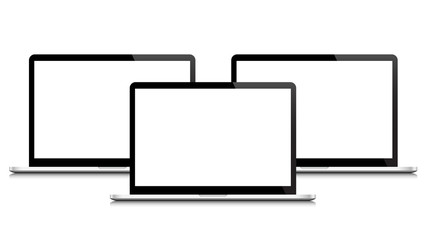 Laptops with blank white screens isolated, 3d realistic vector style