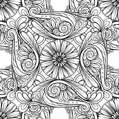 Black and white abstract vintage floral seamless pattern.