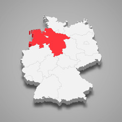 Obraz premium lower saxony state location within Germany 3d map Template for your design
