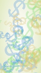 Multicolored translucent dollar signs on white background. 3D illustration