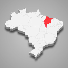 maranhao state location within Brazil 3d map Template for your design