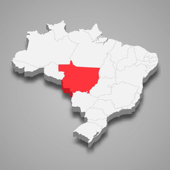 mato grosso state location within Brazil 3d map Template for your design