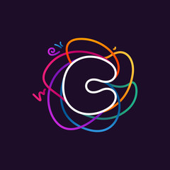 C letter neon line colorful logo.