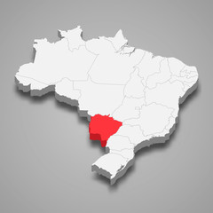 Obraz premium mato grosso do sul state location within Brazil 3d map Template for your design