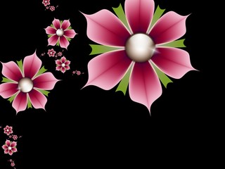 Fractal image with flowers on dark background.Template with place for inserting your text.Multicolor flowers. Fractal art as background.