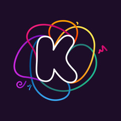 K letter neon line colorful logo.