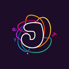 J letter neon line colorful logo.