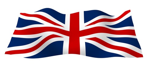 Waving flag of the Great Britain. British flag. United Kingdom of Great Britain and Northern Ireland. State symbol of the UK. 3D illustration