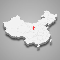 Ningxia province location within China 3d map Template for your design