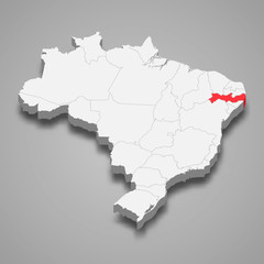 Fototapeta premium pernambuco state location within Brazil 3d map Template for your design