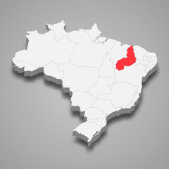 Piaui state location within Brazil 3d map Template for your design