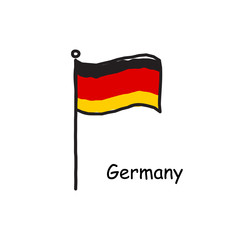 hand drawn sketchy Germany flag on the flag pole. three color flag . Stock Vector illustration isolated on white background.