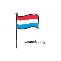 hand drawn sketchy Luxemburg flag on the flag pole. three color flag . Stock Vector illustration isolated on white background.