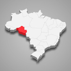 Rondonia state location within Brazil 3d map Template for your design